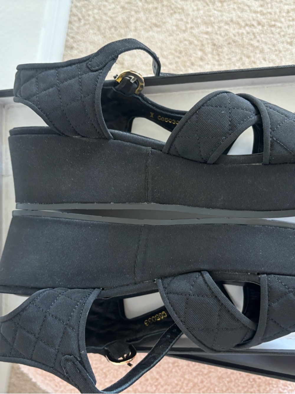 CHANEL Black Quilted Platform Sandals with Gold CC Hardware - Picture 9 of 12